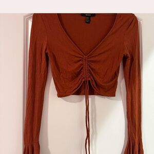 Forever 21 Brown Ruched Crop Blouse